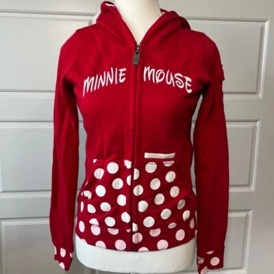 Minnie Mouse Disney Rojo Cremallera Completa Sudadera con Capucha Bolsillos a Lunares Niñas 8 Años Grande Foto 1 de 4