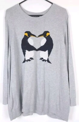 Lane Bryant Womens Sweater Gray 18/20 Pullover Fuzzy Penguins Crew Neck - Image 1 of 4