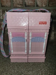 Fisher Price Mattel 2003 bambola pieghevole casa rosa borsa da trasporto con cinturino - Foto 1 di 3
