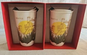 2 Starbucks 2015 Seattle Gasworks Park Travel Mug Ceramic -Dot Collection - Picture 1 of 4