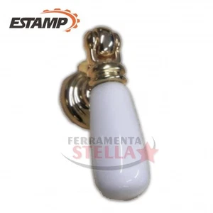 POMOLO BIANCO PORCELLANA CERAMICA ORO PENDENTE POMELLINO POMELLO MOBILI CASSETTI - Foto 1 di 1