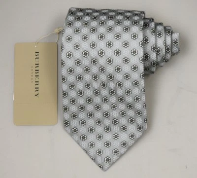 NEW Burberry GRAY Floral Dots Mans Silk Tie 100% Authentic Italy Made 035091 - Image 1 of 4
