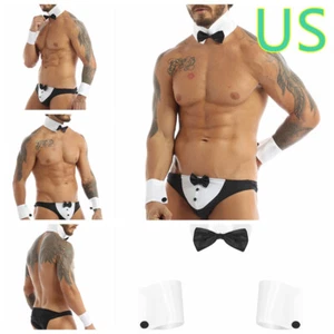 Sexy Mens Stripper Costume Set Tuxedo Collar Bow Tie Chippendale Kit Clubwear - Picture 1 of 12