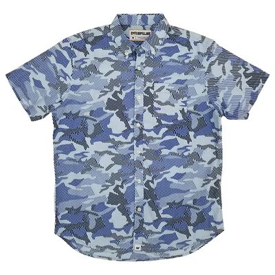 Caterpillar Mens Blue Camouflage Short Sleeve Button-Down Shirt - Image 1 of 2