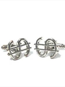 Money Symbol Dollar Sign Silver Tone Cuff Links- 7/8” Dollar Symbol Money Sign. - Picture 1 of 15