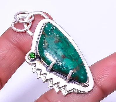 Кулон из стерлингового серебра 925 пробы с драгоценным камнем куприт хризоколла 1,95 дюйма A371 - Изображение 1 из 4