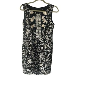 Nanette Lepore Size 6 Black White Linen Silk Beaded Shift Party Shift Dress - Picture 1 of 10