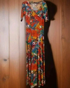 LuLaRoe Ana Tropical Hawaiian Green Orange Floral Long Maxi Small Travel - Picture 1 of 3