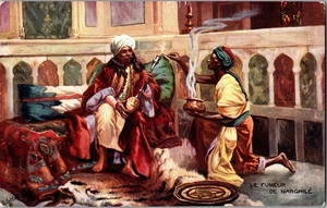 Indien Shisha Narghileh Rauchen Kaid Tuck Oilette antike Postkarte JC3 - Bild 1 von 2