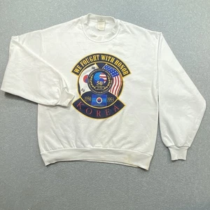 Korean War Men’s White Sweatshirt Sz L “We Fought With Honor” Distressed - Picture 1 of 11