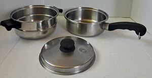 Saladmaster 3 Pc Stainless Steel 18-8 TriClad Double Boiler, Sauce Pan, Vapo Lid - Picture 1 of 17