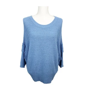 Rebecca Minkoff Womens Dolman Sleeve Jy Pullover Sweater Blue Fringe Size Medium - Picture 1 of 8