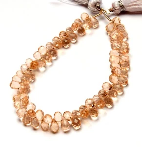 Morganite Color Quartz 6x4 mm Size Faceted Teardrop Briolette Beads 6.5" - Picture 1 of 6