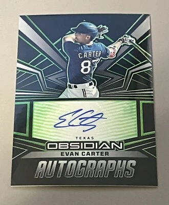 2023 Panini Chronicles Obsidian EVAN CARTER Green Etch Auto /5 SSP Rangers🔥 - Image 1 of 4
