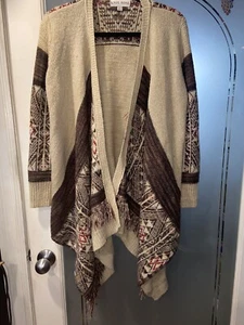 Knox Rose Pullover Cardigan Gr. L Boho Fransen vorne offen Wasserfall Flow Neu ohne Etikett - Bild 1 von 8