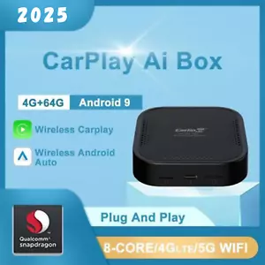 Carplay AI Box Wireless Android Auto Adapter Android 9 System 4+64GB - Picture 1 of 12