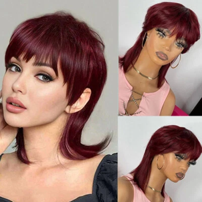 Short Red Mullet Syntheitic Wigs With Bangs Fashion Party Glueless Heat Safe Wig - Image 1 of 4