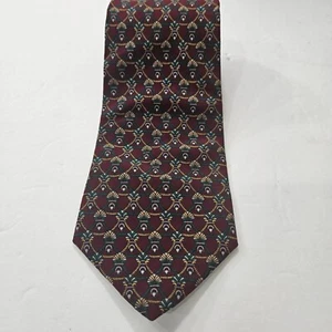 Bert Pulitzer Mens Tie Necktie Red Green Geometric 100% Silk Tied Classic US 57" - Picture 1 of 3