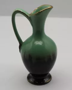 Foreign Henkelvase, 1950er Jahre Vintage, grün und braun mit Goldrand 522/14 - Bild 1 von 3
