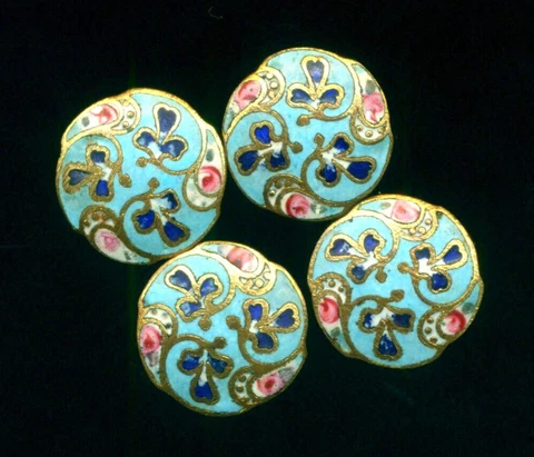 One Turquoise Enamel with Triad Clover Design Antique Button-9/16" Cover