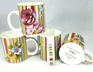 Set/4 Laura Ashley Lifestyles Hampshire Floral Stripes Ceramic Coffee Mug Cup - Picture 1 of 11