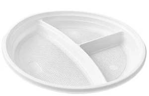 500x Wiederverwendbar Menüteller 3 geteilt dreifach Teller Weiß Plastikteller - Bild 1 von 2