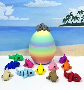 12pcs 3D Printed Baby Shark, Articulated Colorful Shark, Sea Animal Fidget Toy - Picture 1 of 9