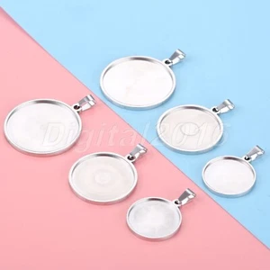 5x Stainless Steel Cabochon Pendant Jewelry Making Resin Cameo Charm Base Bezel - Picture 1 of 12