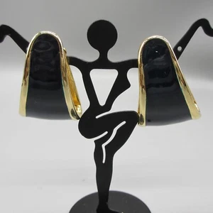 Vintage Les Bernard Ohrringe goldfarben Clip auf blauer Emaille - Bild 1 von 9