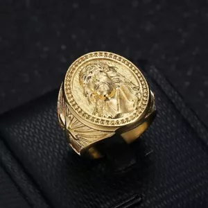 Hip Hop Jesus Gießring Vakuum vergoldet Edelstahl Herren Schmuck - Bild 1 von 5