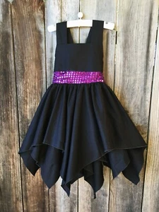 Purple & Black Witch Halloween Handkerchief Girl Costume Dress - Picture 1 of 2
