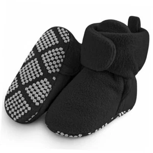 Fleece Baby Booties, Warm Cozy Baby Slippers, Stay 12-18 Months Infant Black - Picture 1 of 7