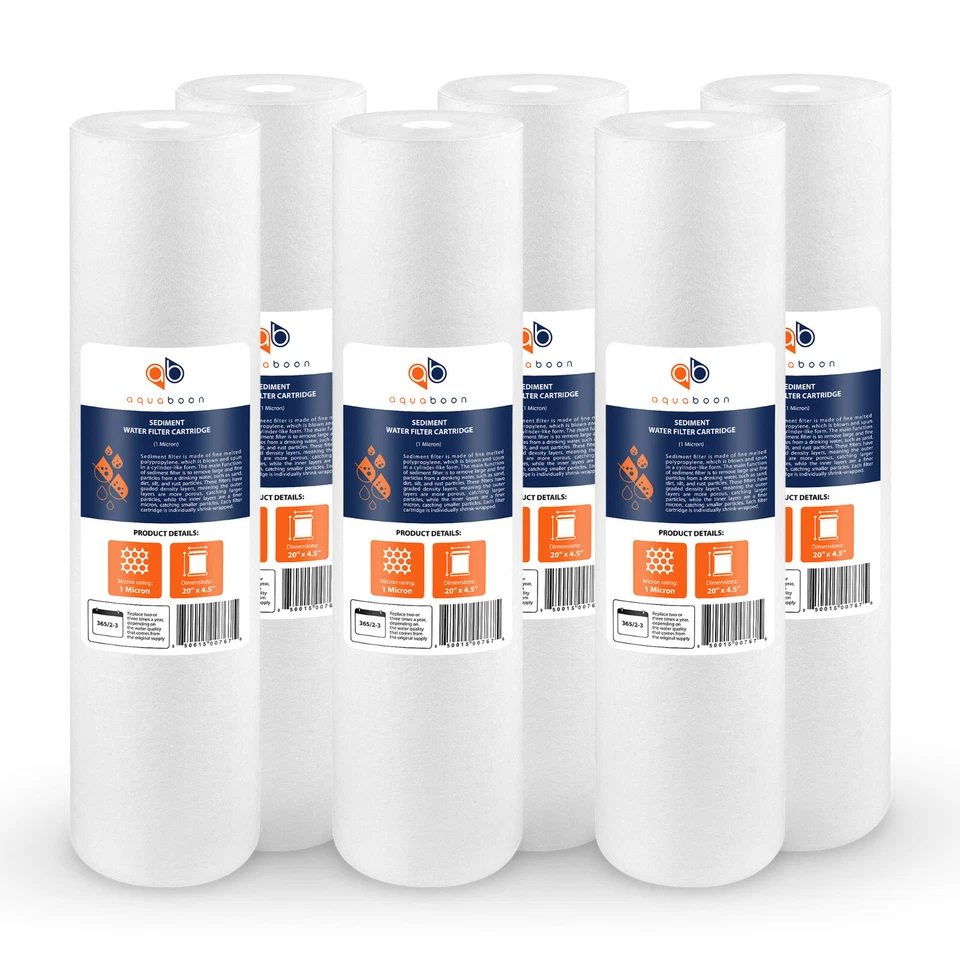 6PK of Big Blue 1 Micron 20" x 4.5" Sediment Water Filter Cartridge by Aquaboon - Image 1 of 1