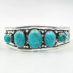 925 Sterling Silver 5 Oval Turquoise Gemstone Handmade Jewelry Cuff Bracelet - Picture 1 of 6