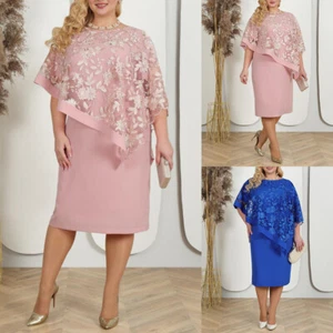Plus Size Women's Lace Half Sleeve Midi Dress Party Evening Gown Dress Oversized - Picture 1 of 15