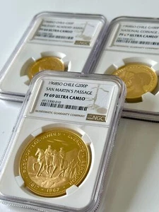 Chile - 1968 - 50 Pesos - 100 Pesos - 200 Pesos - 3 Proof Gold Coin Set - NGC - Picture 1 of 10