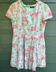 Mint-green Dangerfield Revival short sleeve cotton dress 14, pink rose, pockets - Picture 1 of 10