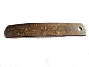 Antique Brass Centralia Illinois Name Plate Tag Possibly a Dog Collar Tag - Picture 1 of 2