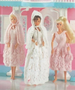 BARBIE doll knitting pattern 4 ply copy bridesmaid & bride dresses 28-30 cms - Picture 1 of 1