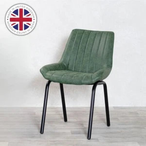 GREEN FAUX LEATHER DINING CHAIR FAUX SUEDE RESTAURANT CHAIR WITH BLACK FRAME - Picture 1 of 9
