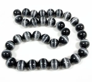 30 Fibra de vidrio óptica ojo de gato negro azabache 12 mm. Cuentas redondas suaves 2612 - Imagen 1 de 4