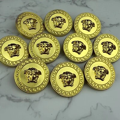 10 VERSACE BUTTONS MEDUSA LOGO GOLD METAL 23MM VINTAGE - Image 1 of 4