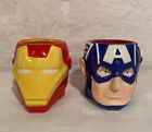 Iron Man and Captain America Mugs Ceramic Heads Masks Marvel Cups Set LOT 2 TWO 