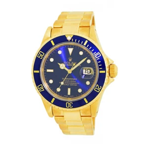 ROLEX 18K Yellow Gold 40mm Submariner Blue Dial 16618 Box Warranty MINT - Picture 1 of 4