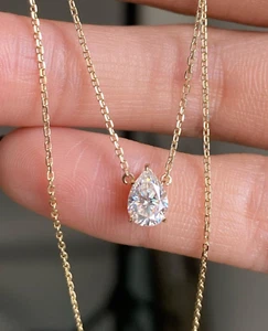 14k Yellow Gold Plated 2Ct Pear Cut Lab-Created Diamond Pendant Necklace - Picture 1 of 2