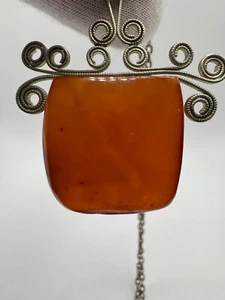 Vintage UdSSR Sowjetzeit Baltischer Bernstein Metall Halskette großer Anhänger + Kette Metall - Bild 1 von 10