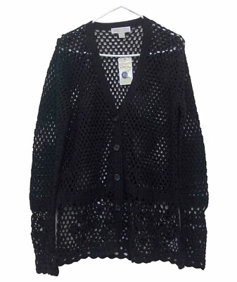 Suéter de punto abierto a ganchillo para mujer Michael Kors L negro con botones manga larga $150 Foto 1 de 4