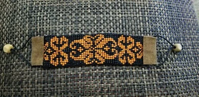 Hombre Mujer Tribal Indio Cuentas Naranja y Negro Amistad Pulsera Joyería Foto 1 de 3