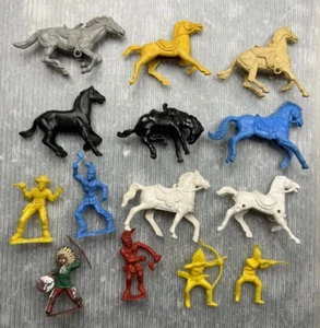 vintage MPC Marx COWBOYS INDIANS HORSES 1960s Plastic FIGURE LOT/14 Tim-Mee - Picture 1 of 15