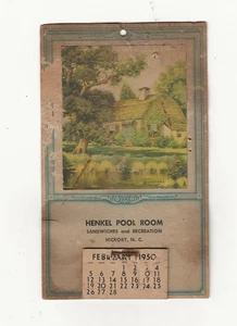 Calendario vintage 1950 Henkel sala da biliardo Hickory NC North Carolina - Foto 1 di 4